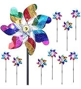 BATTIFE 10 Pack Sparkly Rainbow Pinwheels, Reflective Wind Spinner for Yard and Garden with Stake...