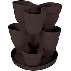 EMSCO Bloomers Stackable Flower Tower Planter – Holds up to 9 Plants – Great Both Indoors and Outdoors – Earth Brown