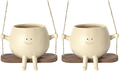 UTTH-DTTK Swing Face Planter Pots, 1/2PCS Wall Hanging Head Planters, Smile Face Resin Flower Pot, Creative Succulents Plants Pot Basket, for Indoor, Outdoor, Home Decor & Gifts (1)