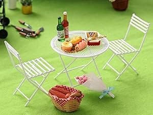 Dollhouse Miniature Bistro Table & Chairs Set Accessories Metal
