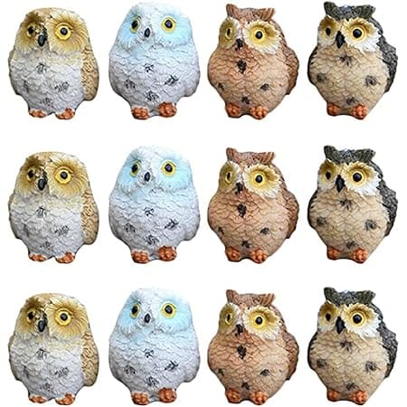 BOLWHAO Feijinmao 12 pcs Miniature Owl Figurines Resin Miniature Owl Fairy Garden Decor Owl Landscape Garden Decoration Mini Owls Figurines Fairy Garden Accessories