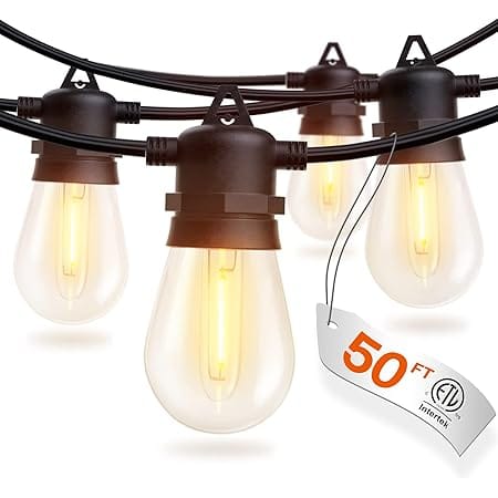 addlon 50FT LED Outdoor String Lights with Edison Shatterproof Bulbs, Weatherproof Strand, Commercial Grade Patio Lights, Decorative for Garden or Patio, Black