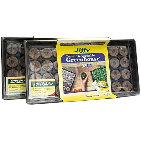 Ferry Morse Jiffy Seed Starting Tomato Greenhouse with 36 50mm Peat Pellets and Bonus SUPERthrive Sample Packet + Plant Markers (2 Pack)