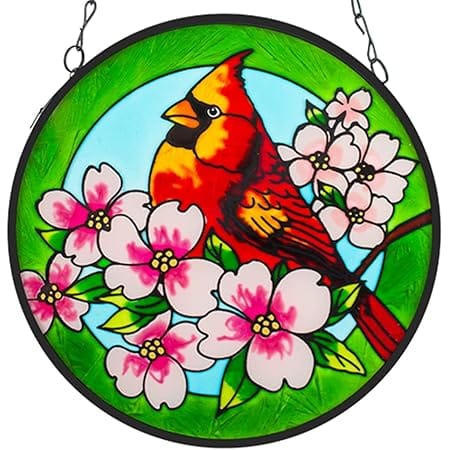 Qipade Cardinal Stained Glass Window Hanging,Handmade Cardinal Suncatcher for Window Christmas Cardinal Ornament Thanksgiving Gifts for Women Mom Grandma 6.4Inch