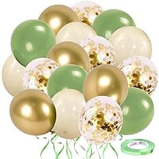 Sage Green Gold Confetti Balloons - 50 pcs Olive Green Blush Gold Metallic Latex Balloon for Eucalyptus Birthday Baby Shower