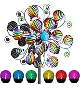 Solar Wind Spinner, 58.2 Inch Outdoor Metal Stake Yard Spinners,Solar Powered Multi-Color LED Gla...