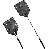 Trieez Flyswatter - Long Fly Swatter, Sturdy Leather Fly Swatter, Heavy Duty Telescopic Flyswatter with Durable Stainless Ste