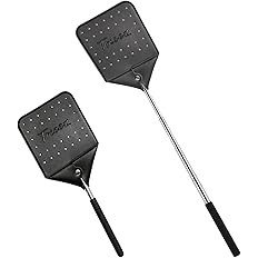 Trieez Flyswatter - Long Fly Swatter, Sturdy Leather Fly Swatter, Heavy Duty Telescopic Flyswatter with Durable Stainless Ste