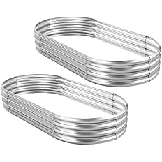 Land Guard 2Pcs Galvanized Raised Garden Bed Kit, Galvanized Planter Oval Large Metal Raised Garden Boxes Outdoor for Vegetab