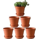 Yishang Large Terra Cotta Pots with Saucer- 6 Pack Large 6'' Terra Cotta Plant Pot with Drainage Hole, Flower Pot with Tray,