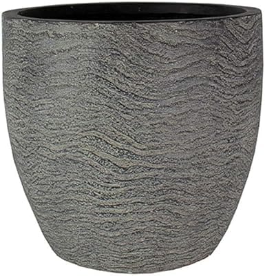 The HC Companies 12 Inch Aspen Round Decorative Planter - Fiberglass Planter with Grooved Texture and Drainage Plug for Indoor Outdoor Flowers & Plants
