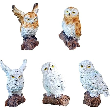 ANIUHL 5 Pieces Owls Fairy Garden Miniature Ornaments Mini Animals Resin Figurines for Moss Landscape Bonsai Crafts Home Decor