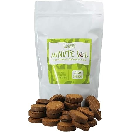 Minute Soil - Compressed Coco Coir Fiber Grow Medium - 40 MM Wafers - Bag of 30 = 5.5 Quarts of Potting Soil - Indoor Container Gardening: Seed Starts, Wheatgrass, More - Just Add Water - OMRI Organic
