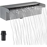 Sanbege 304 Stainless Steel Waterfall Pool Fountain with Connector, 12" Rectangular Water Feature Spillway for Swimming Pool,