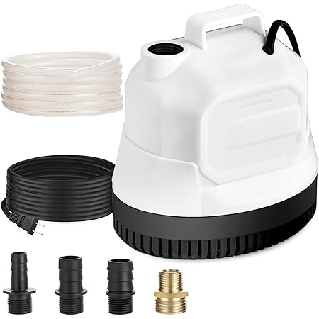 XJX Pool Cover Pump Above Ground, 850 GPH Submersible Water Pump with 16 Ft Drainage Hose Sump Pump Submersible with 30 Ft Power Cord, 4 Adapter