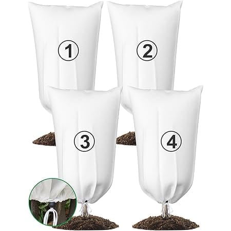 4 Packs Plant Covers Freeze Protection, 32" x 47" 2.8oz/yd² Heavy Duty Winter Cold Weather Frost Cloth Blankets, Garden Warm Jacket Bags with Drawstring Design for Outdoor Shrub Bush Fruit Tree Potted