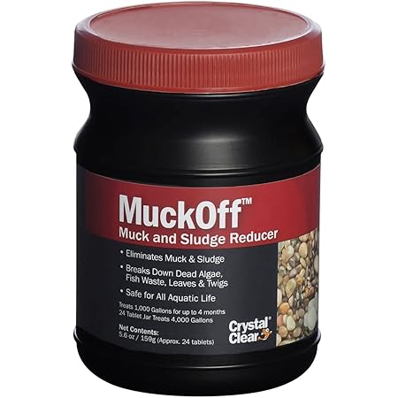 CrystalClear MuckOff, Natural Pond Muck Treatment, Water Garden, Fountain & Bird Bath Sludge Remover, Living Beneficial Bacteria Clarifier with Enzyme, Fish, Aquatic Animal, & Pet Safe, 24 Tablets