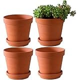 Large Terra Cotta Pots with Saucer- 4 Pack Large 6'' Terra Cotta Plant Pot with Drainage Hole, Flower Pot with Tray, Terracot