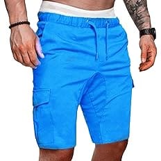 Men's Elastic Waist Multi Pockets Shorts Lightweight Military Cargo Short Pants Drawstring Relaxed Fit Army Short