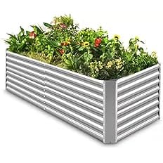 Land Guard 8×4×2 ft Galvanized Raised Garden Bed Kit for vegetables, Planter Boxes Outdoor, Large Metal