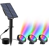 CREPOW Solar Pond Lights, 18 LED Super Bright RGB LED Underwater Spotlights Color Changing Submersible Pond Lights IP68 Water