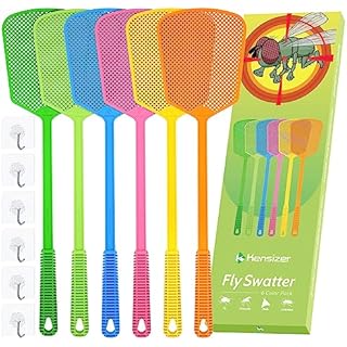 Kensizer 6-Pack Plastic Fly Swatters Heavy Duty, Multi Pack Matamoscas, Jumbo Long Handle Fly Swat Shatter Bulk, Large Bug Swatter That Work for Indoor and Outdoor