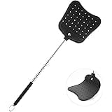 Foxany Leather Fly Swatter, Telescopic Heavy Duty Fly Swatters, Flexible Manual Flyswatters Set, Extendable Swatter with Stai