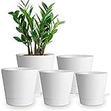 WOUSIWER Self Watering Planters 7/6.5/6/5.5/5 inch, Plant Pots with High Drainage Holes and Reservoir for Indoor Outdoor Wind