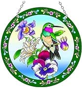 Kissnap Hummingbird Stained Glass Window Hangings - Colorful Flower Suncatchers for Windows, Bird...