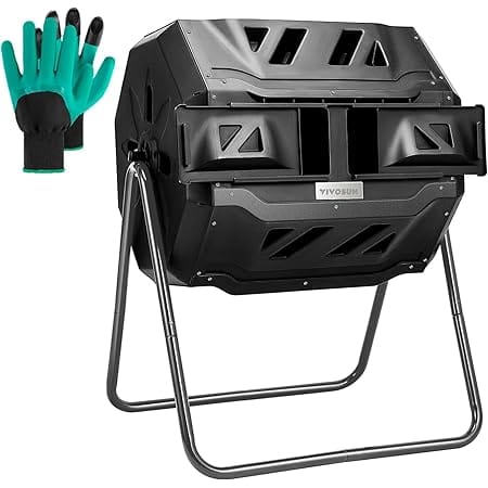 VIVOSUN Outdoor Tumbling Composter Dual Rotating Batch Compost Bin, 43 Gallon Black Door