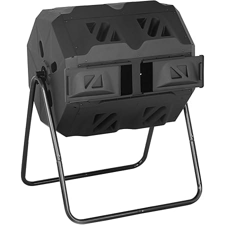 43 Gallon Compost Bin Outdoor Tumbling Composting Bins Compost Tumbler Bucket Trash Can w/Dual Chamber Sliding Doors for Garden Patio,Black Door