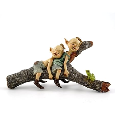 Top Collection Miniature Fairy & Terrarium Twin Garden Pixies Napping on Tree Log Statue, Small