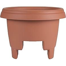 Bloem Modica Deck Rail Round Planter: 12" - Terra Cotta - Matte Finish, Fits Rail Sizes 3"-3.75", Durable Resin Pot, for Indo
