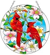 Kissnap Cardinal Stained Glass Window Hanging - Cardinal Gifts for Women, Red Birds Suncatchers f...