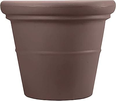 The HC Companies 20 Inch Terrazzo Extra Large Round Planter - Rolled Rim Weather Resistant Decorative Plastic Plant Pot with Drainage for Indoor Outdoor Use, Chocolate