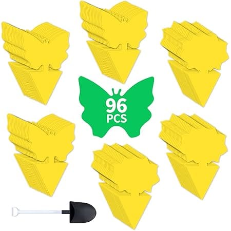 Fruit Fly Sticky Traps, Sticky Traps for Bugs 96 Pack Yellow Double Side Sticky Trap with Shovel for Gnat, Fruit Fly, White Fly, Aphid, Leaf Miner