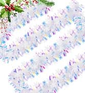 Christmas Tinsel Garland, 33ft Christmas Snowflake Tinsel Garland, Colorful Christmas Tree Thick ...