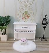 Cutemini Dollhouse Miniature Piano with Chair Wooden Model 1/12 Scale Musical Instrument Gift Ele...