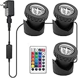 Colored Pond Lights with Timer, RGB Fountain Lights IP68 Waterproof Pond Light, Dimmable Outdoor Landscape Lights for Fish Ta