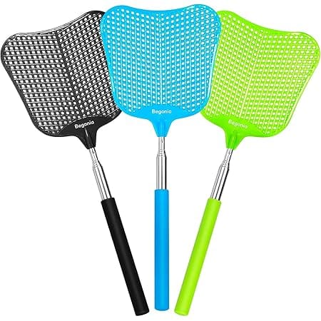 Fly Swatters-Begonia Telescopic Flyswatter Heavey Duty Set with Stainless Steel Extendable Handles. (Fan Style)