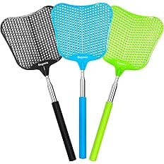Fly Swatters-Begonia Telescopic Flyswatter Heavey Duty Set with Stainless Steel Extendable Handles. (Fan Style)