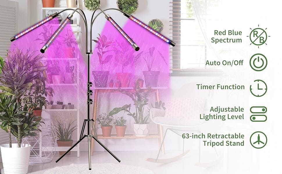 Grow Light with Stand Grow Lights for Indoor Plants with Red Blue Spectrum 10 Dimmable Brightness