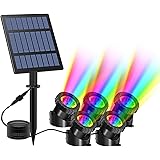 T-SUN Solar Pond Lights, 5 Headlamp RGB LED Spotlights Color Changing Submersible Fountain Lights, Underwater Solar Fish Tank