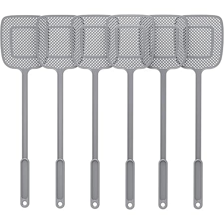 MR.SIGA Heavy Duty Long Handle Fly Swatter, Gray, 6 Pack