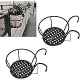 ZHDOKA 2pcs Hanging Flower Pot Rack, Outdoor Plant Stand Railing Planter Container Black Metal Potted Stand Wall Mounted Plan