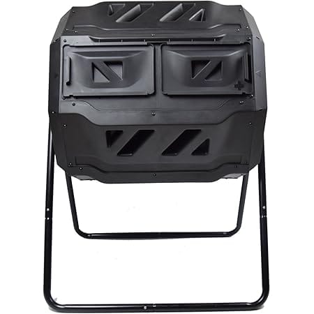 MaxWorks 80699 Compost Bin Tumbler for Garden and Outdoor, 42 Gallon Capacity with 2 Chambers Dual Rotating Composting Tumbler , Black