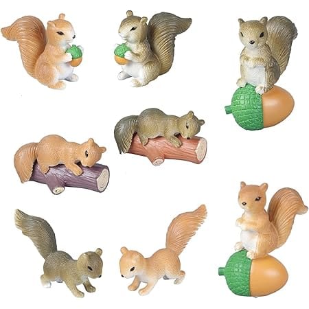 8Pcs Mini Squirrel Animal Figurines Garden Decor, Cute Fairy Garden Accessories Supplies, Miniature Character Toys Garden Statues Cake Toppers Decoration