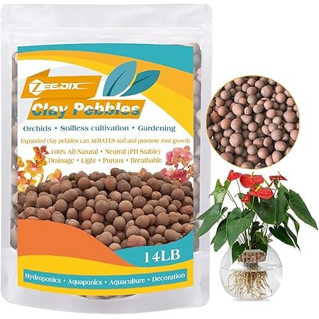 ZeeDix 14LB Expanded Clay Pebbles for Plants, 4mm-16mm Leca Balls Clay Aggregate Grow Media, Natural Organic Clay Pebbles for Hydroponic, Gardening, Orchids, Decoration, Aquaponics