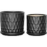 Sagebrook Home Ceramic Planter Set of 2 - Black Planter, Teardrop Design, 5" Planter, 6" Planter, for Indoor and Outdoor Plan