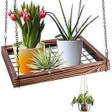 Yardivative Hanging Plant Shelf for window, Heavy-Duty Hanging Plant Holder with Ceiling Hook，Wooden frame Hanging Planter Ra